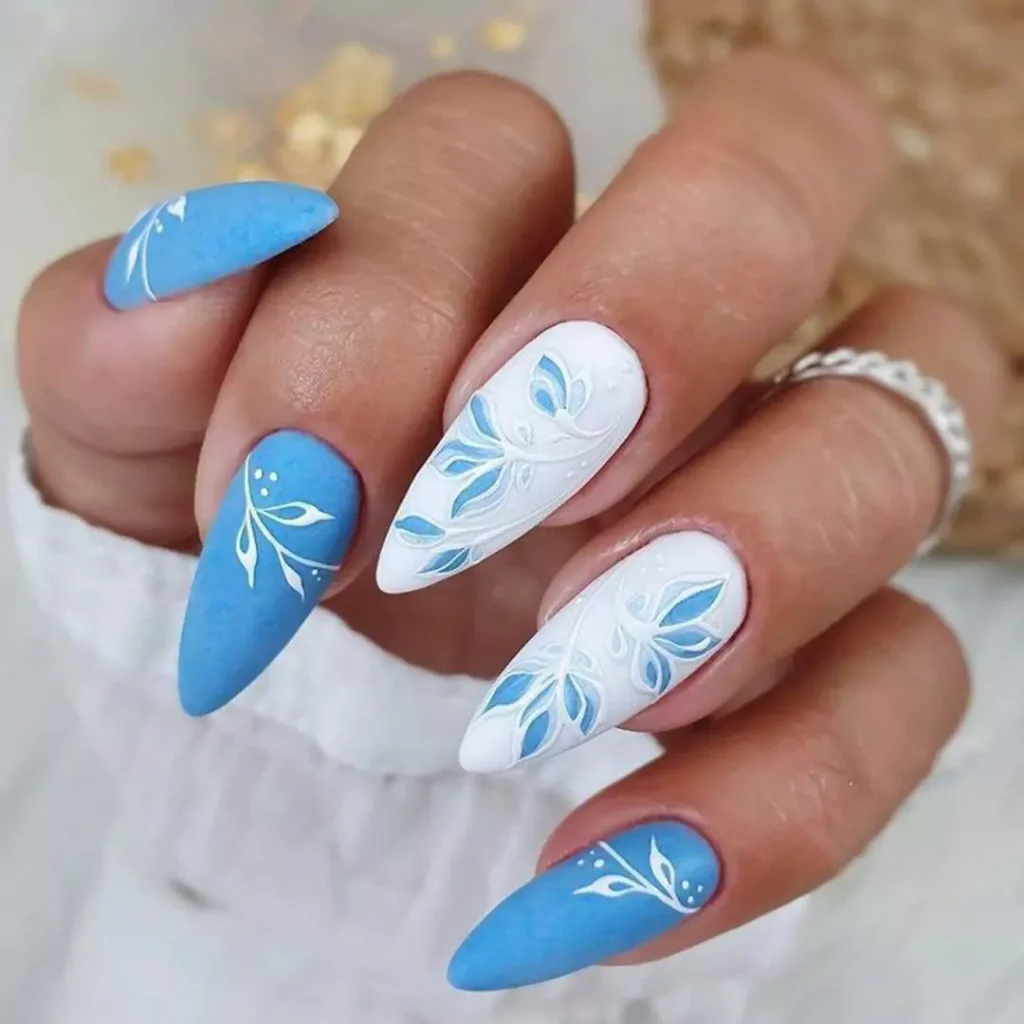 vibrant blue and white nail designs