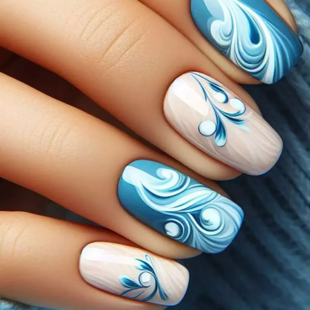 chic blue and white nail designs