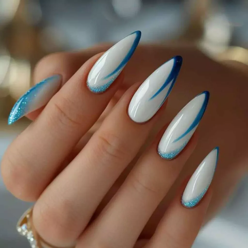 elegant blue and white nail designs