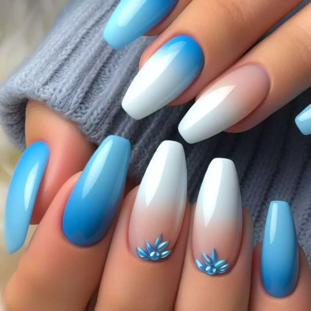 trendy blue and white nail designs