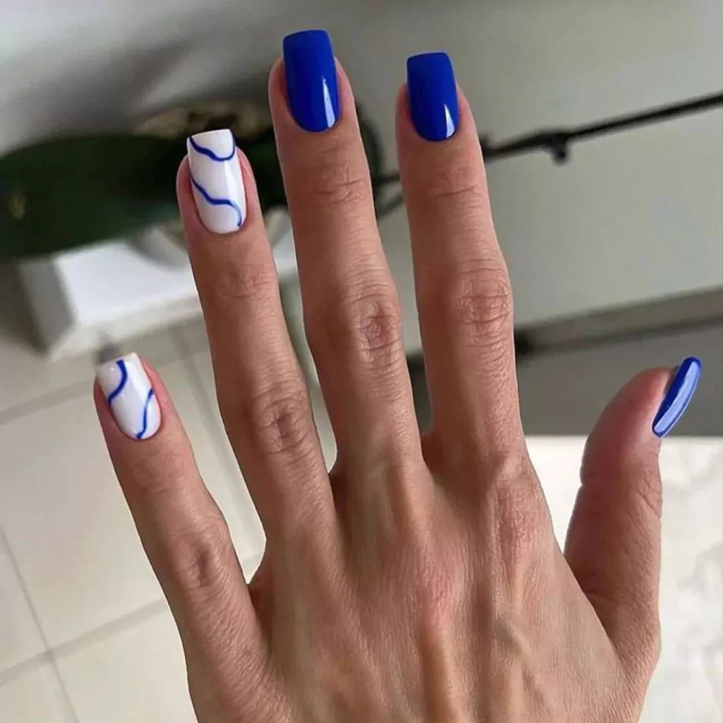 dazzling blue and white nail designs