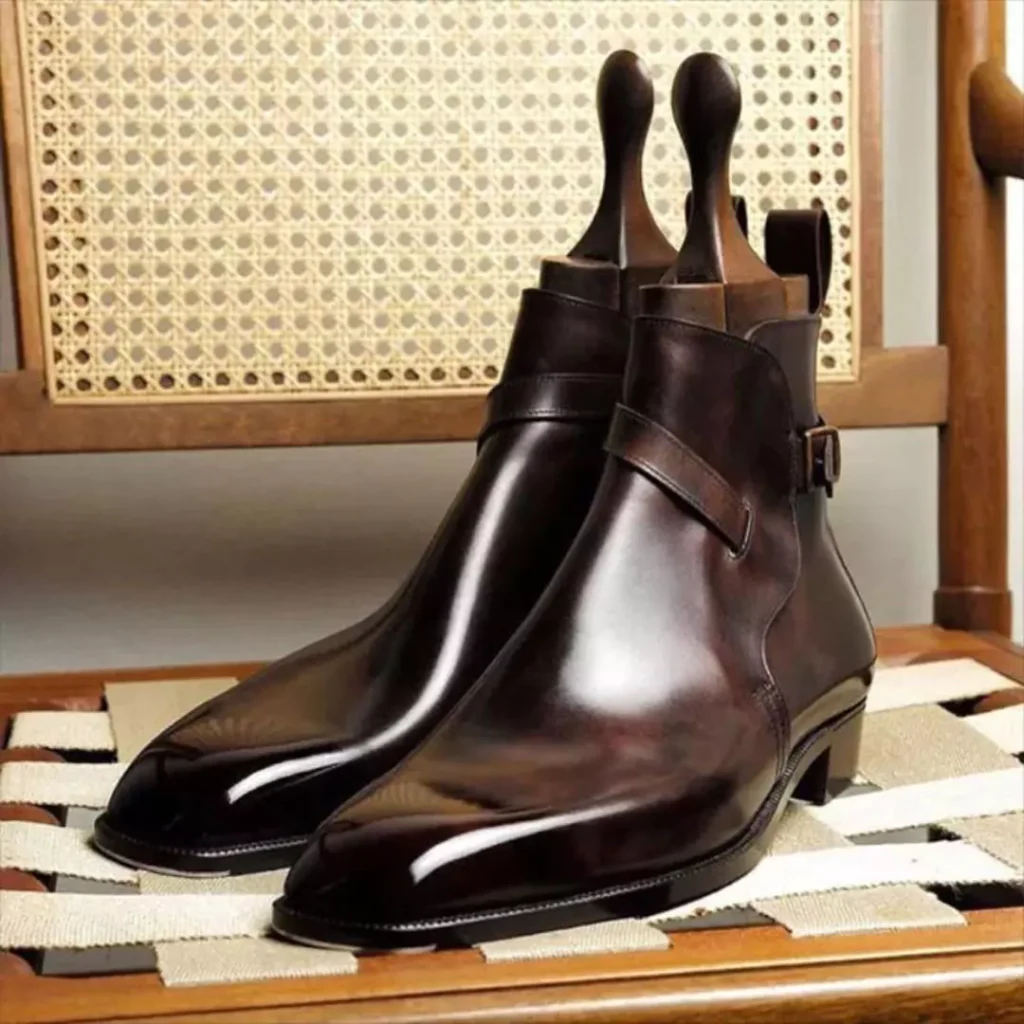 glossy brown short boots for men 