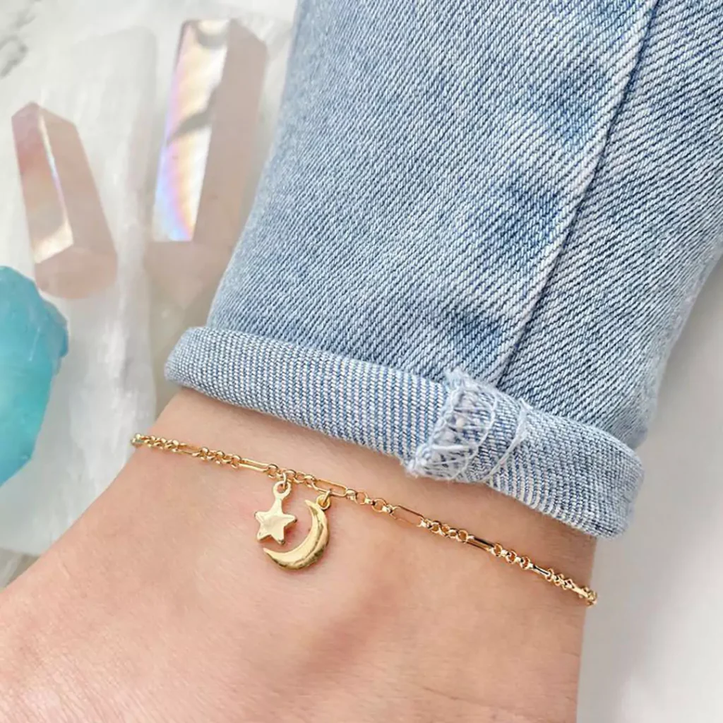 elegant gold moon and star anklets 