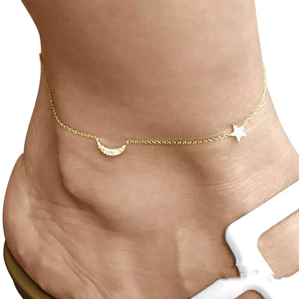 glamorous gold moon and star anklets 