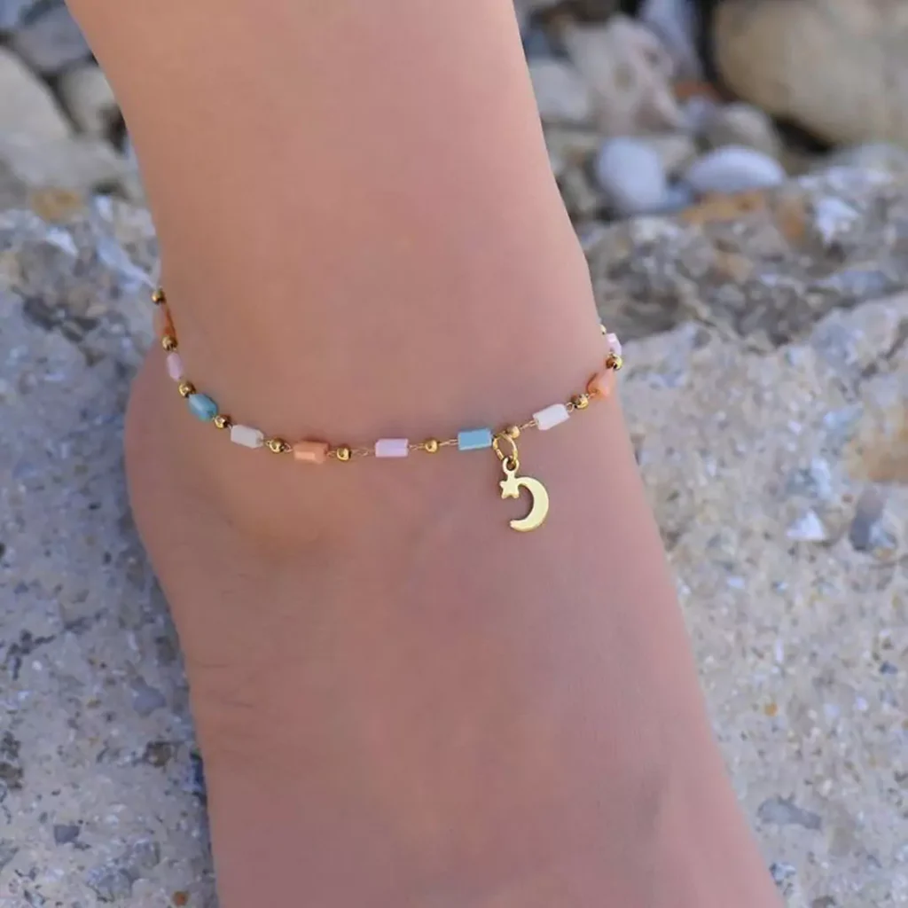 stylish gold moon and star anklets 