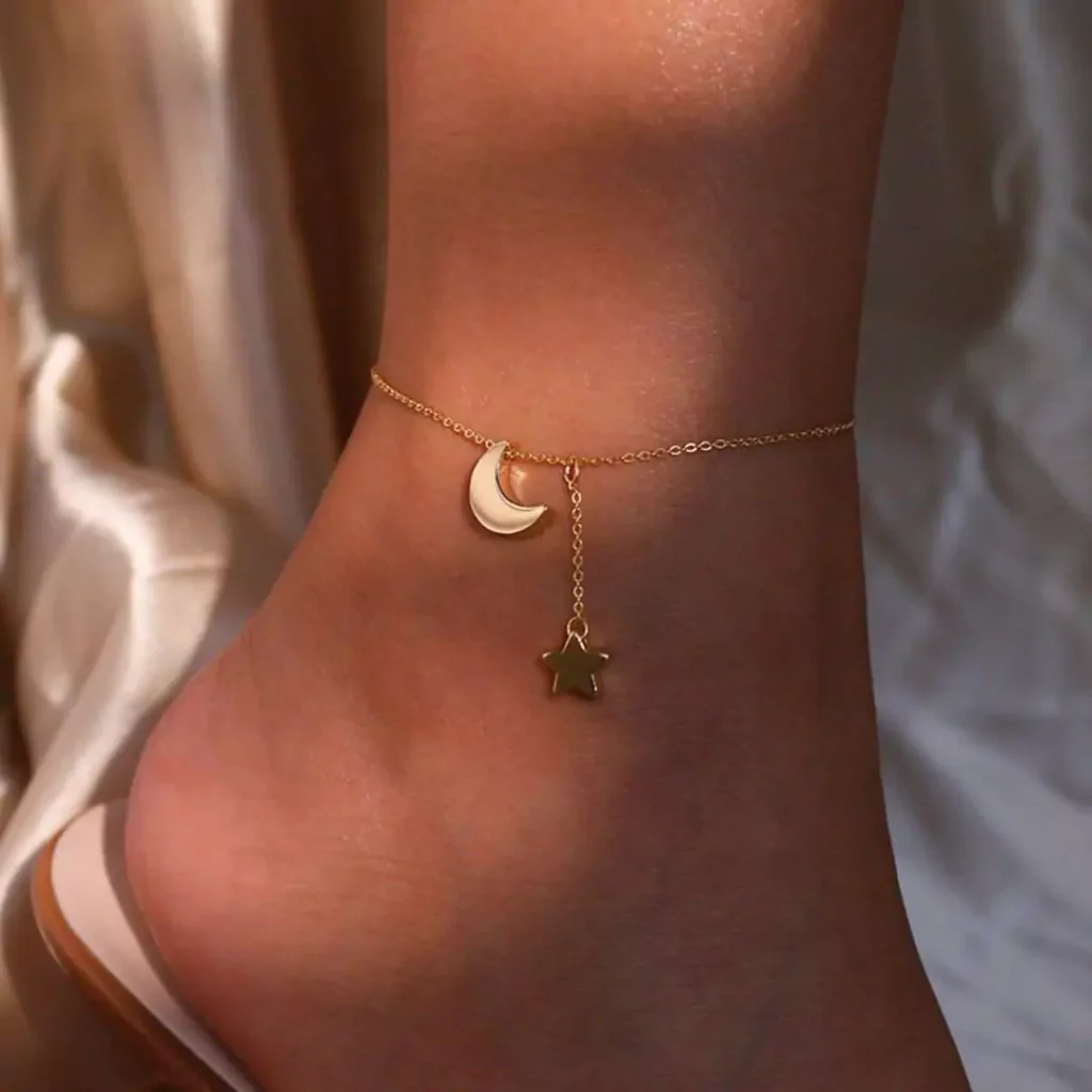 trendy gold moon and star anklets 