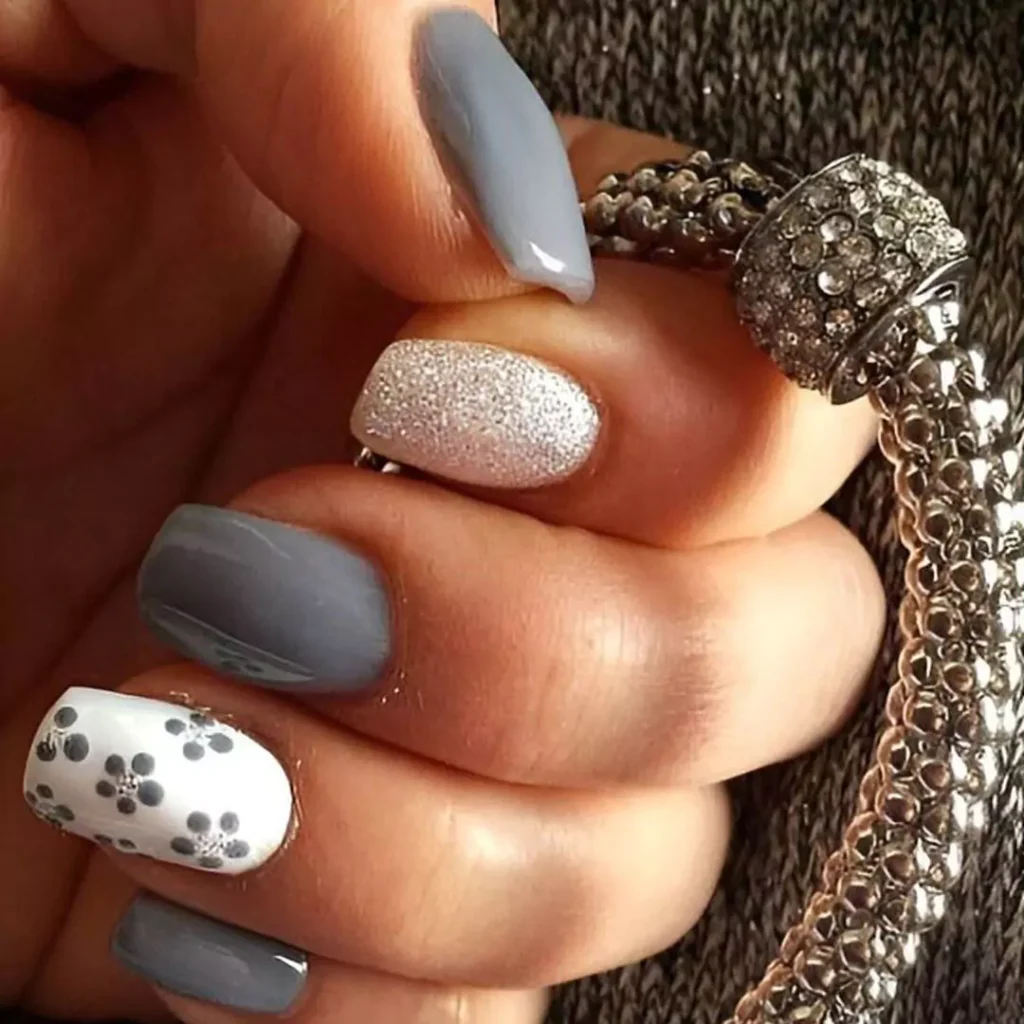 romantic gray and white nail design