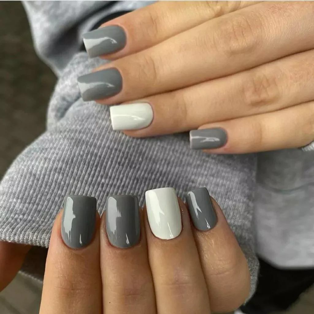 unique gray and white nail design