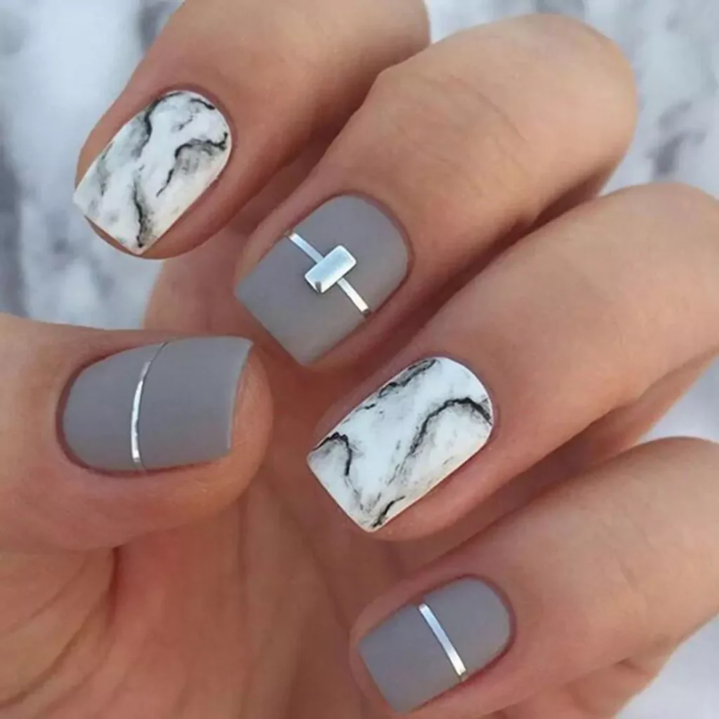 elegant gray and white nail design