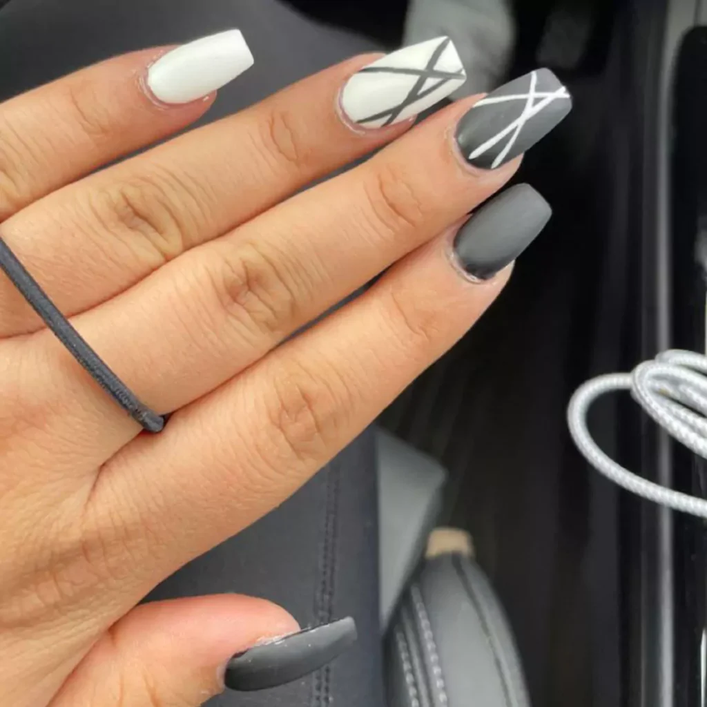 trendy gray and white nail design