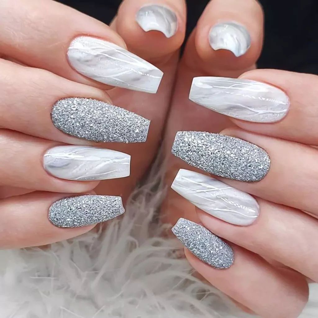 exquisite gray and white nail design