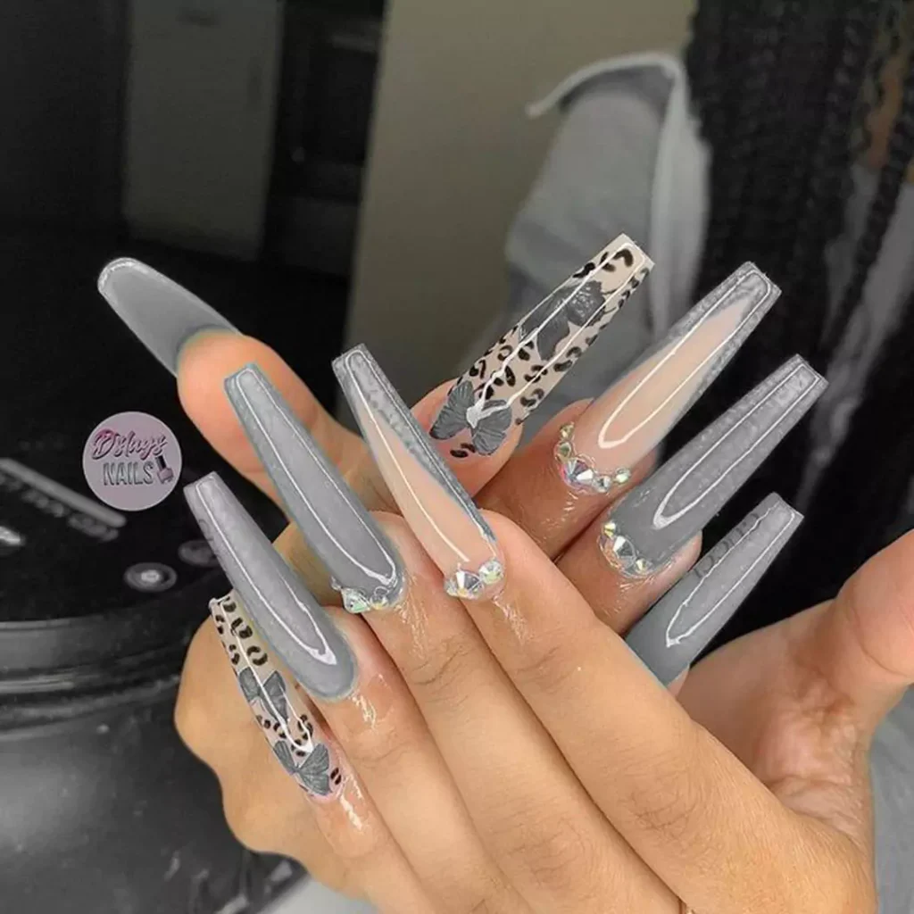 regal gray long nail designs