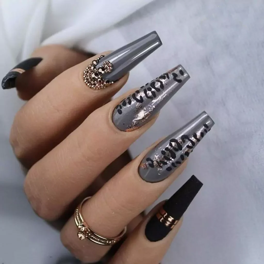 luxurious gray long nail designs