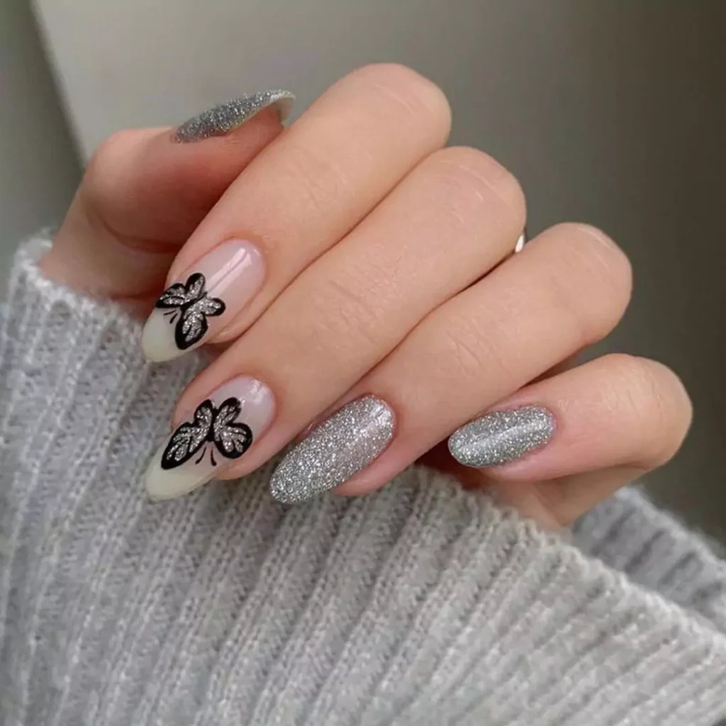 unique gray long nail designs