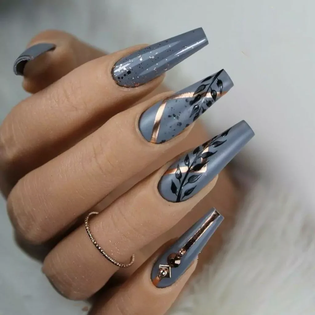 chic gray long nail designs