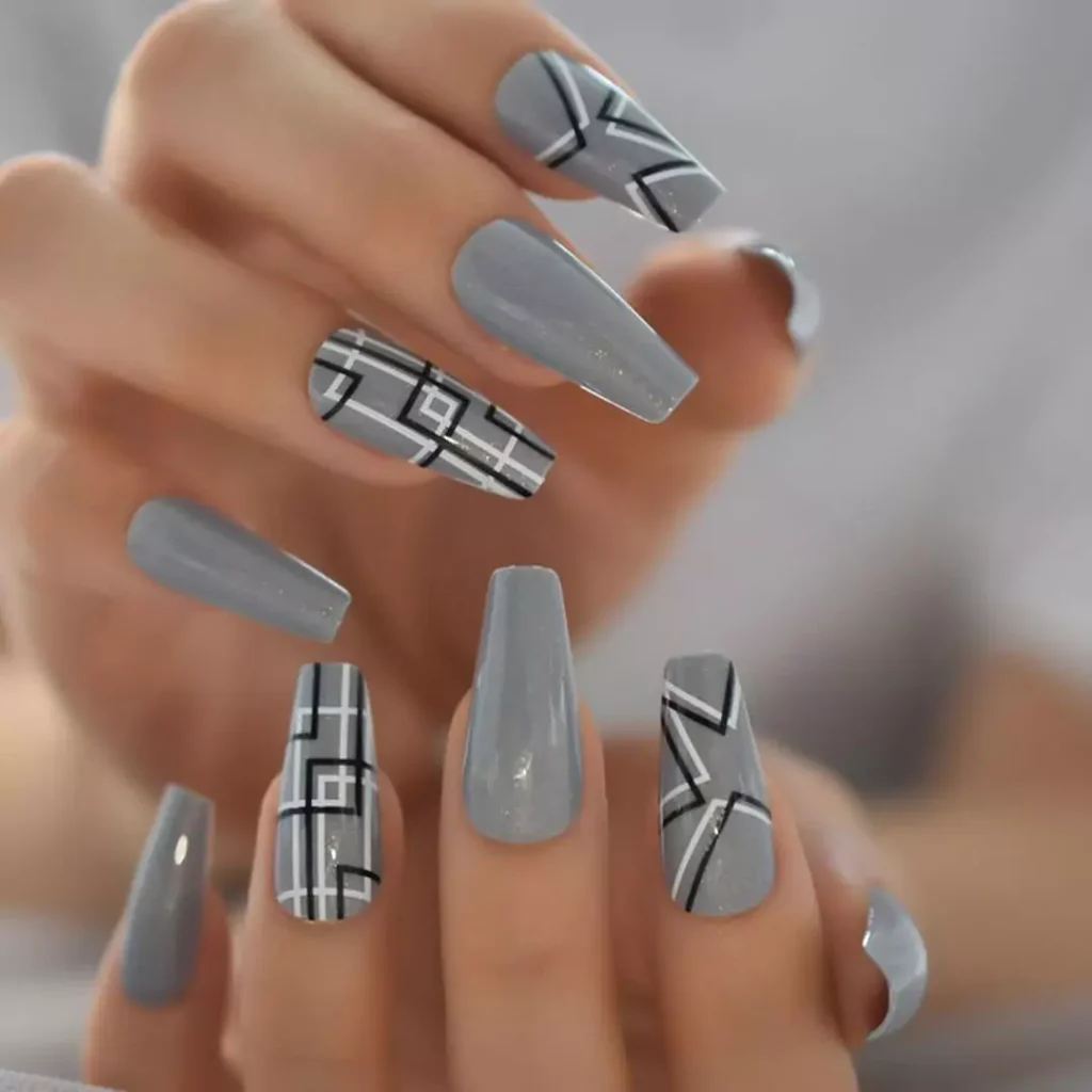 elegant gray long nail designs