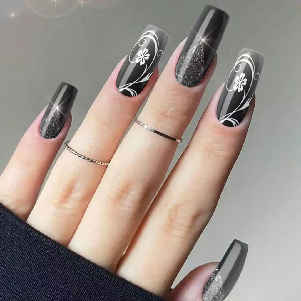 glamorous gray long nail designs