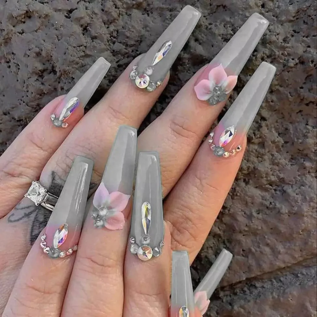 stunning gray long nail designs