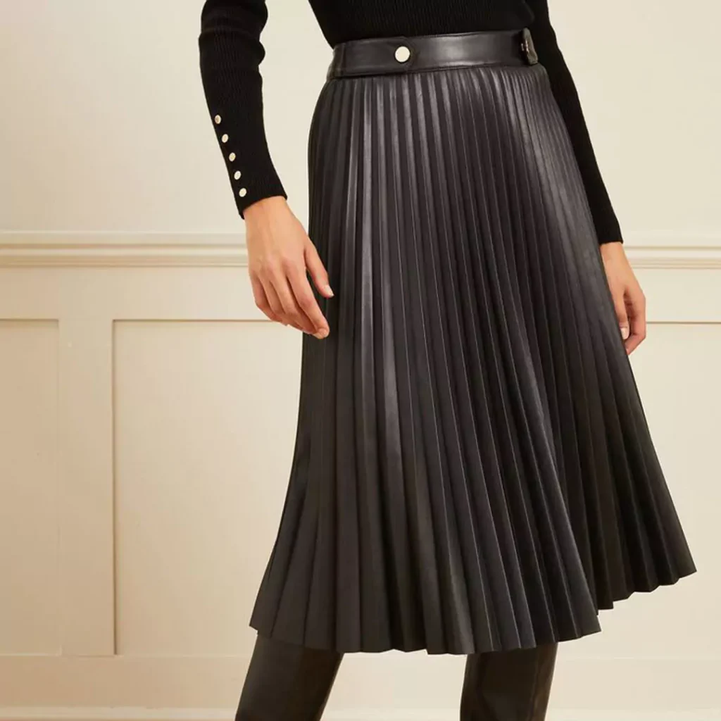 pleated long leather skirts 