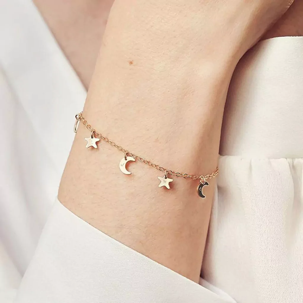 elegant moon and stars gold bracelets