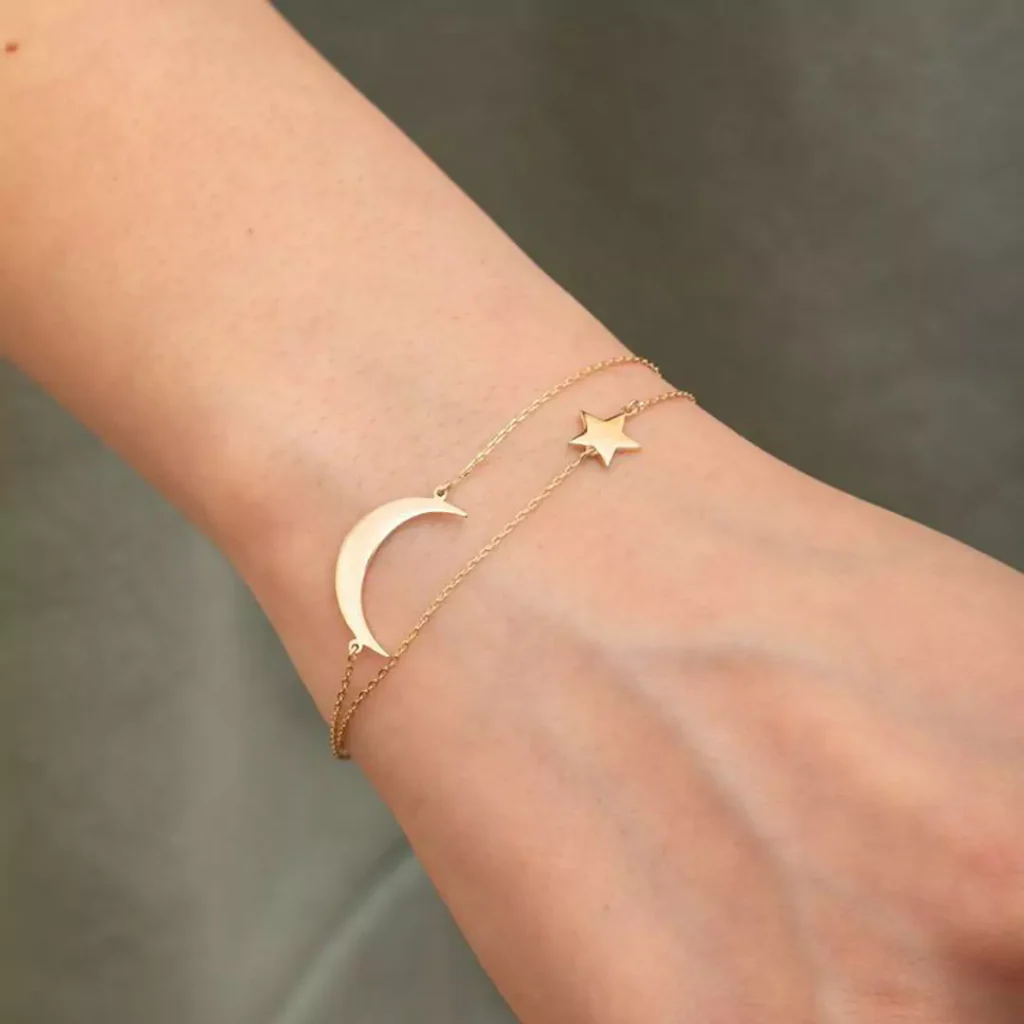 delicate moon and stars gold bracelets