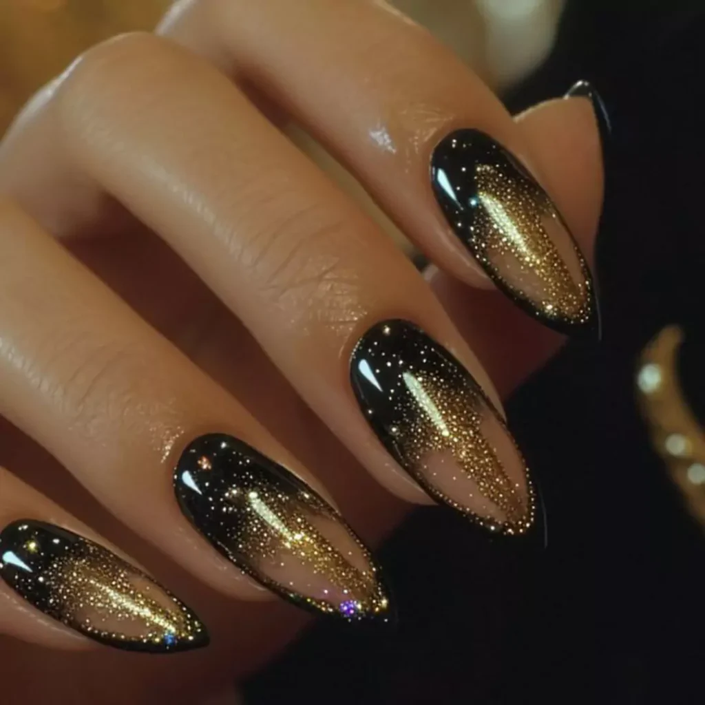 dazzling black and gold nail designs of 2024