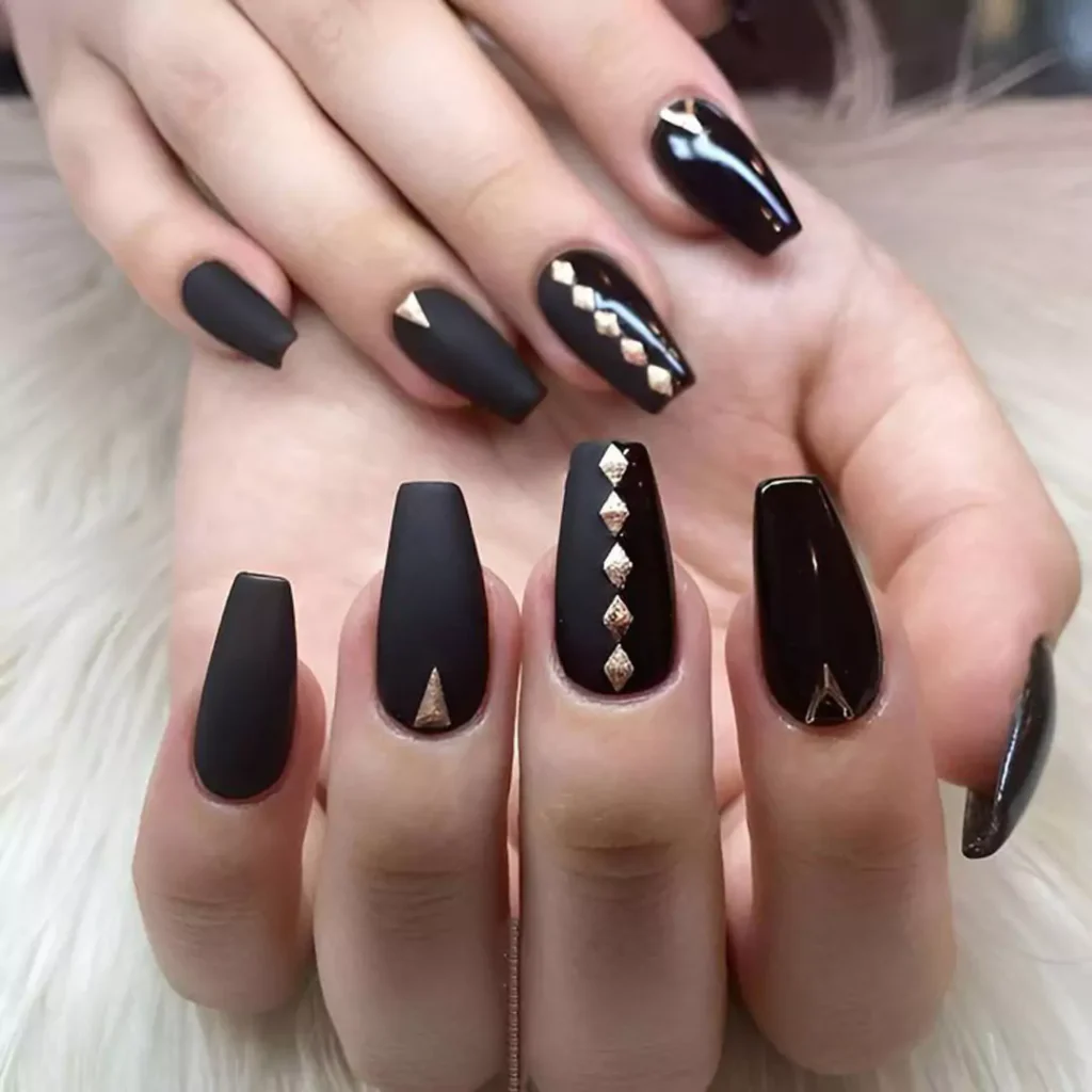 matte black and gold nail designs of 2024