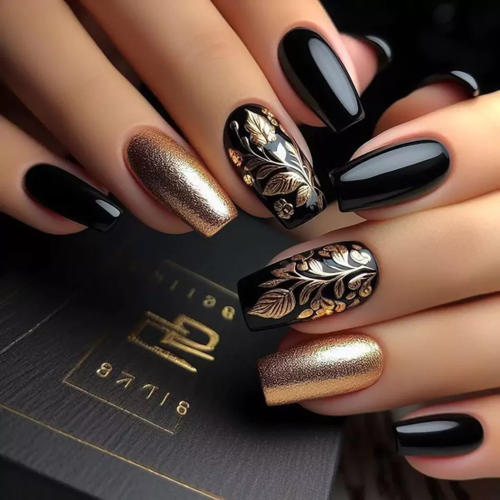 elegant black and gold nail designs of 2024