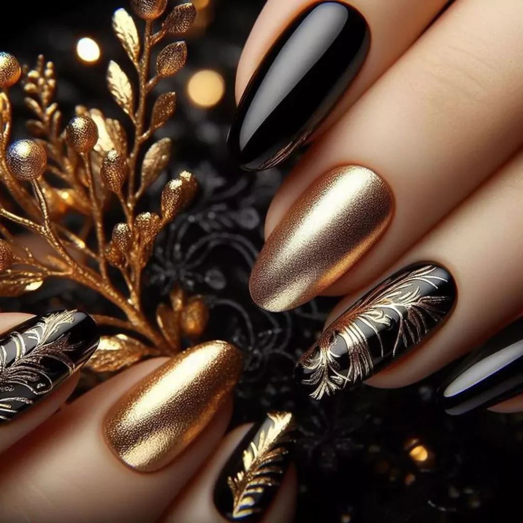 stylish black and gold nail designs of 2024