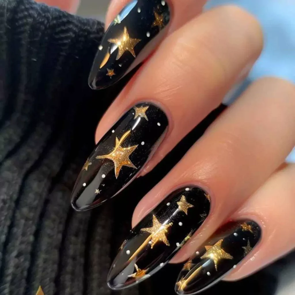 glamorous black and gold nail designs of 2024