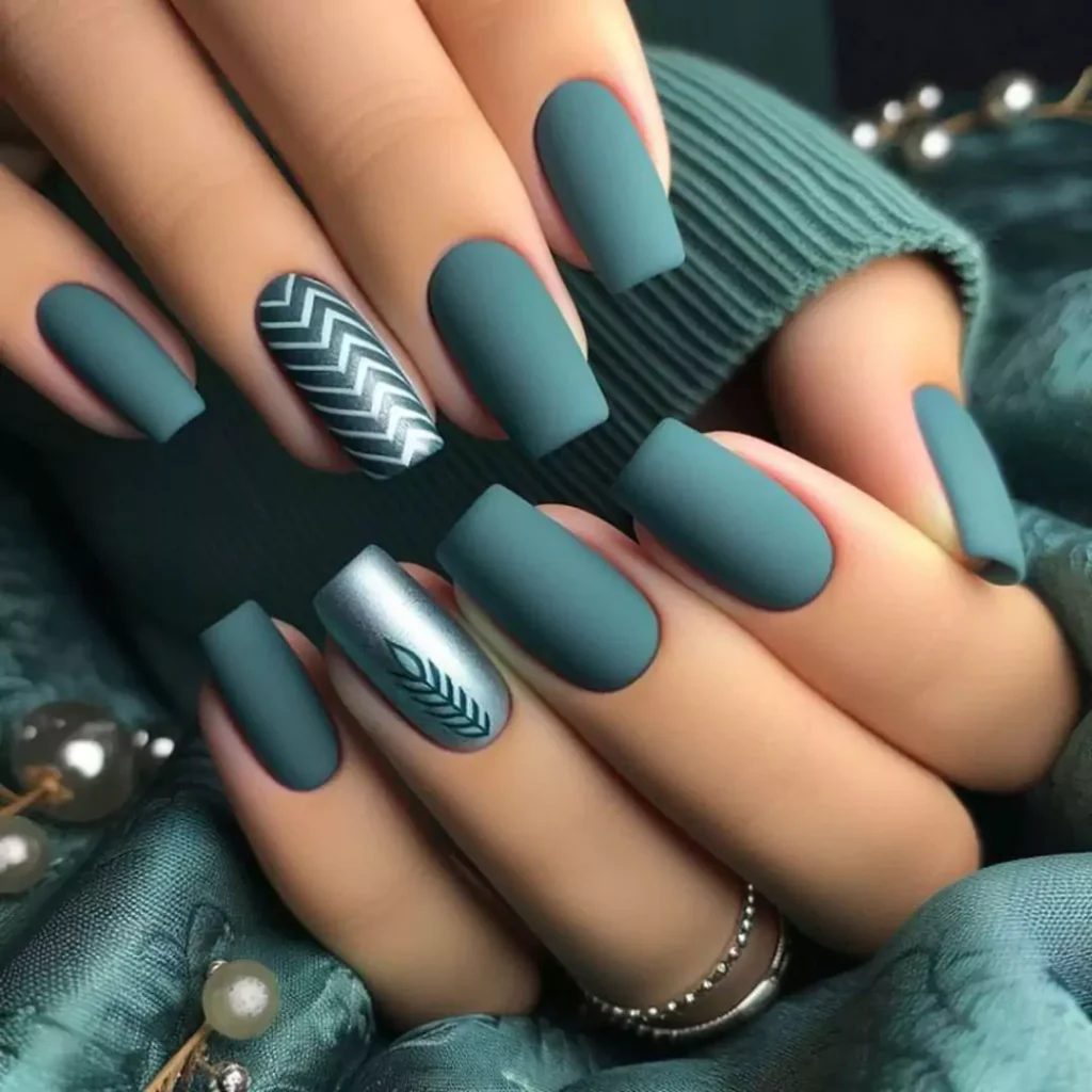 green short matte and velvet nails designs 