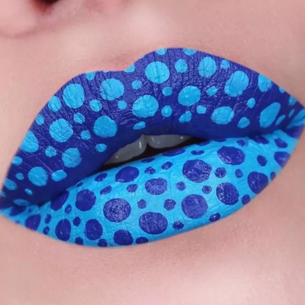 blue mottled lip makeup