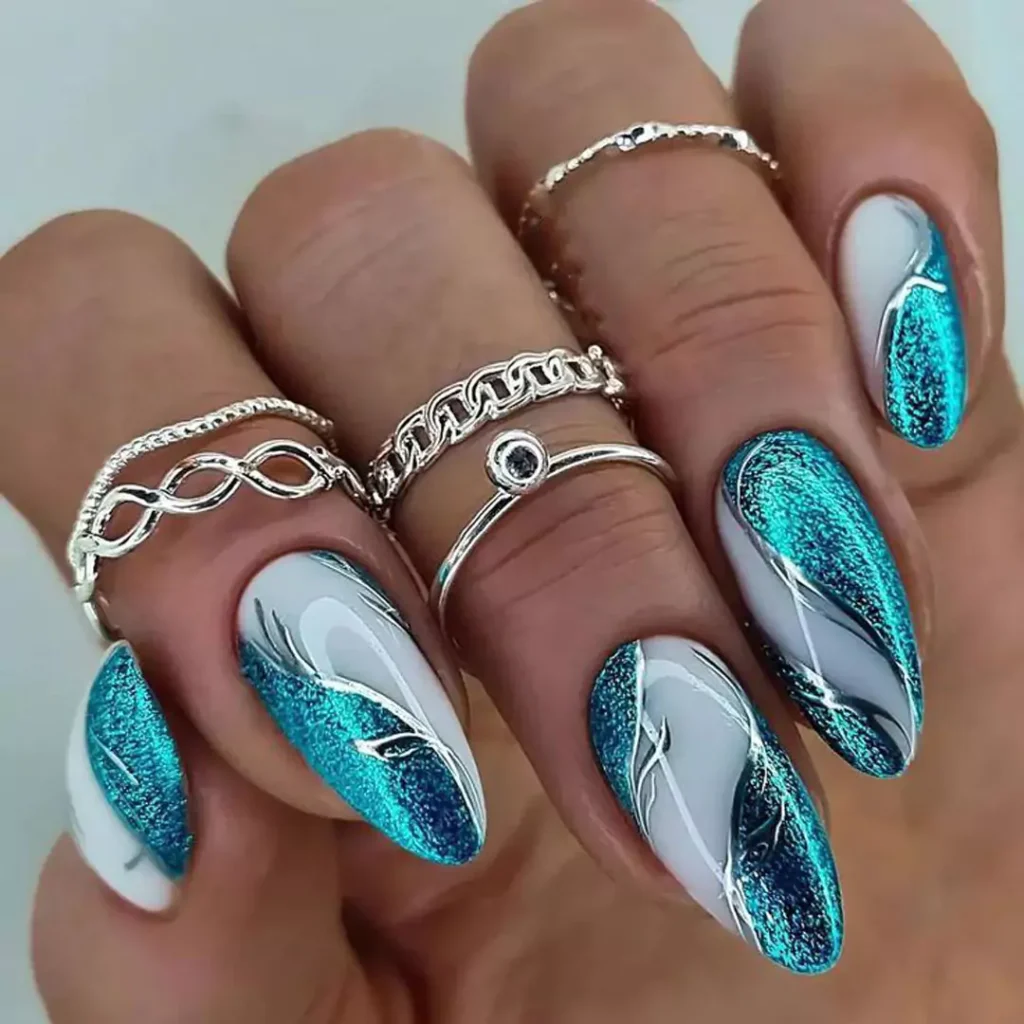 sparkling long nails with stylish and beautiful designs 