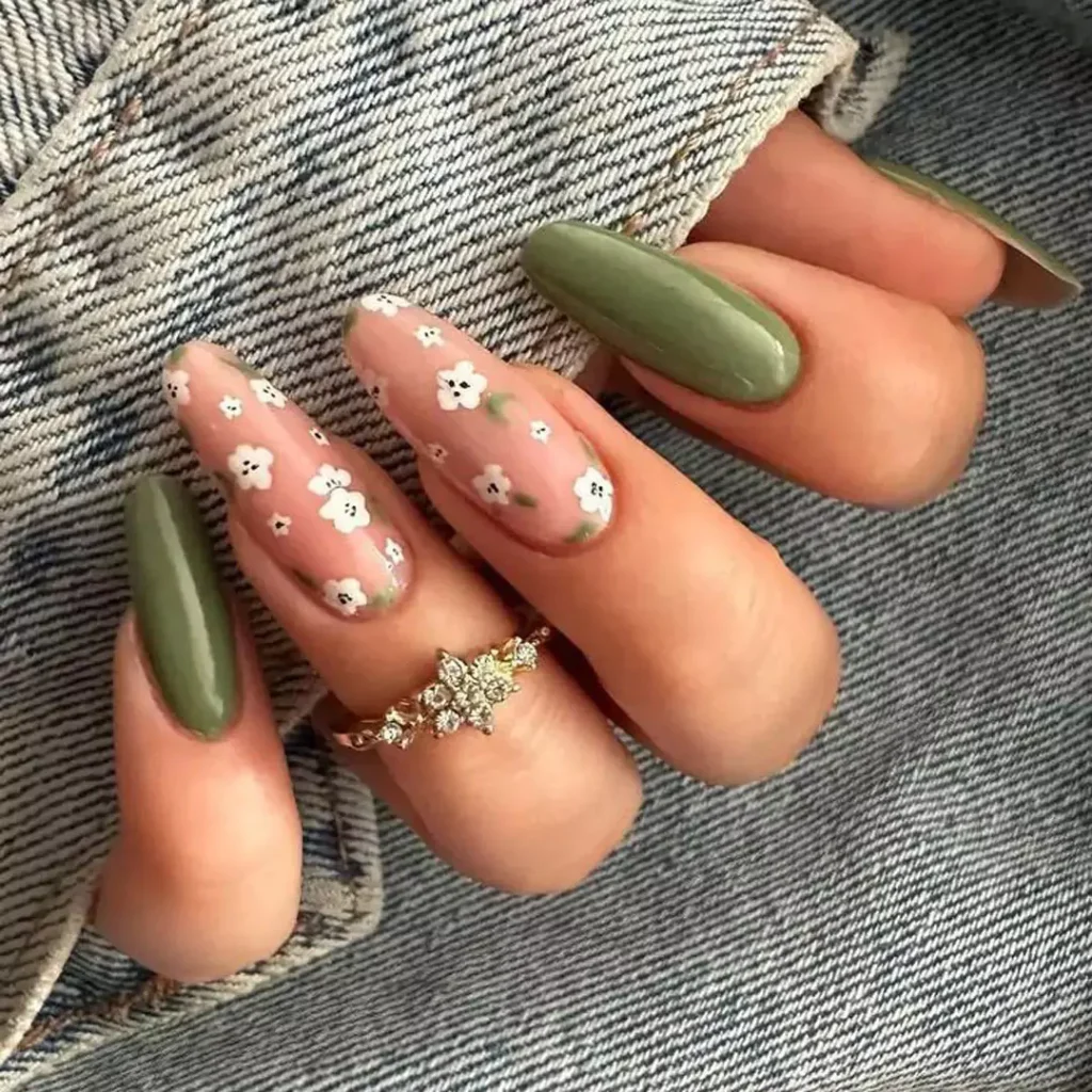 beautiful green and peach nail designs