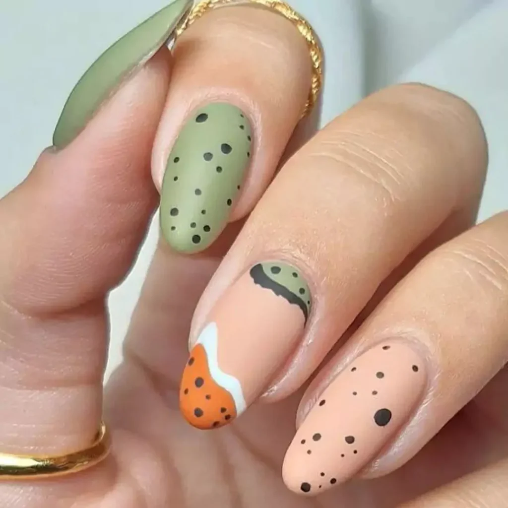 elegant green and peach nail designs