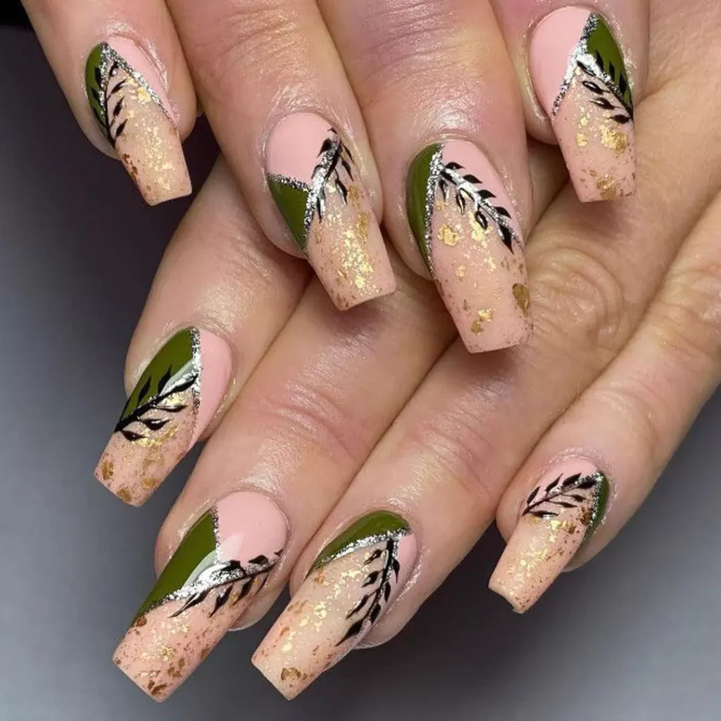 chic green and peach nail designs