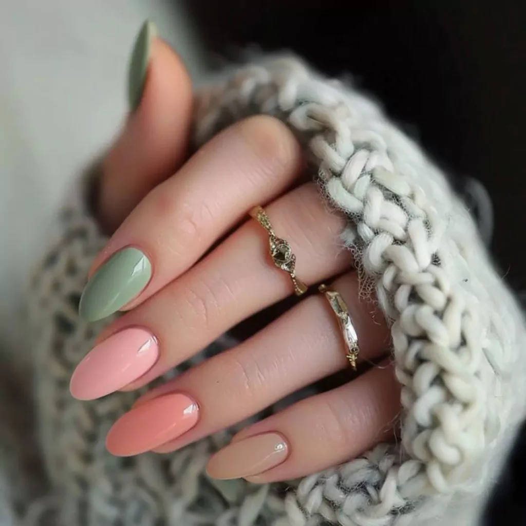 glamorous green and peach nail designs