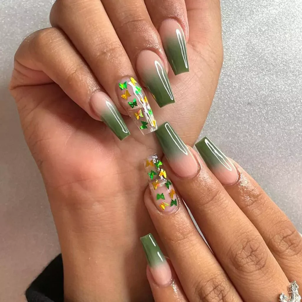 stylish green and peach nail designs