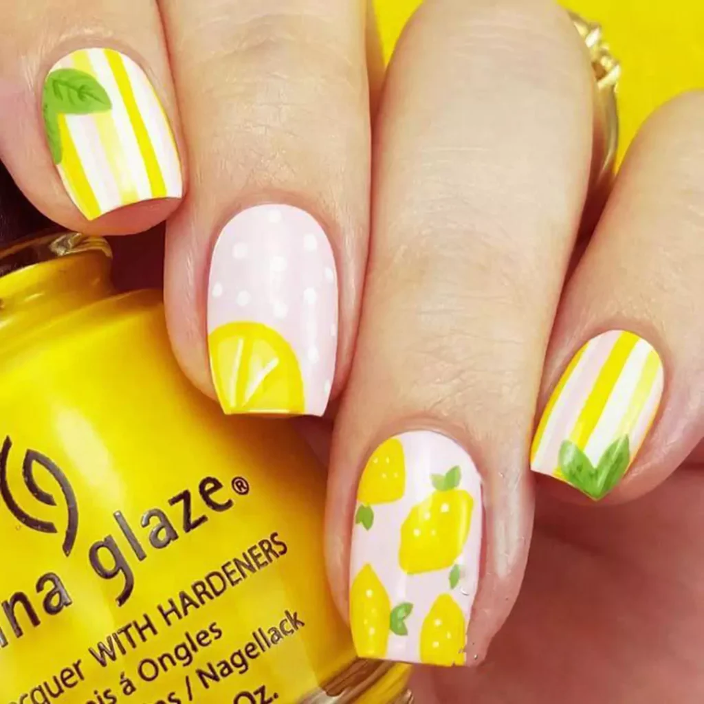 dazzling yellow and white theme nail designs 