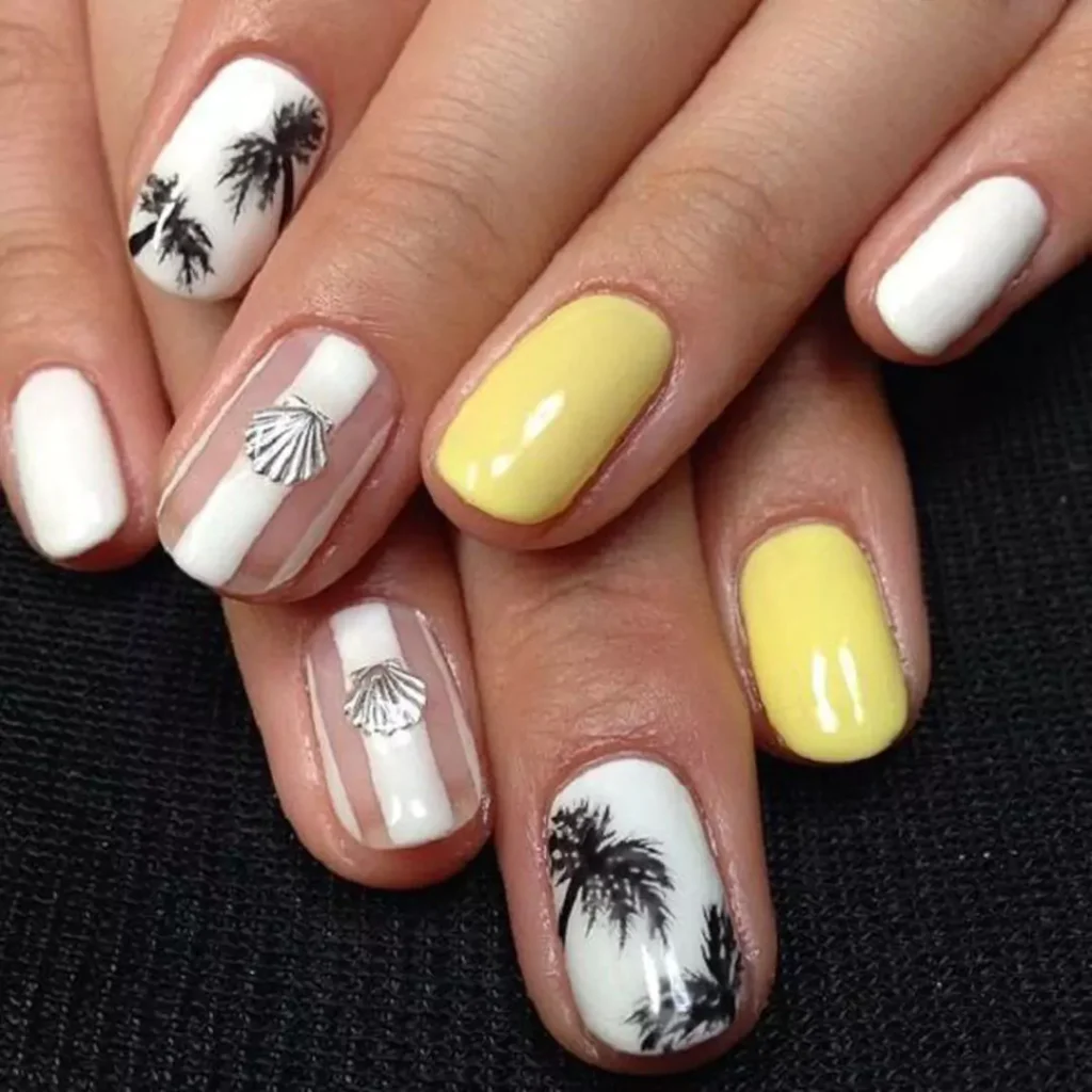 captivating yellow and white theme nail designs 