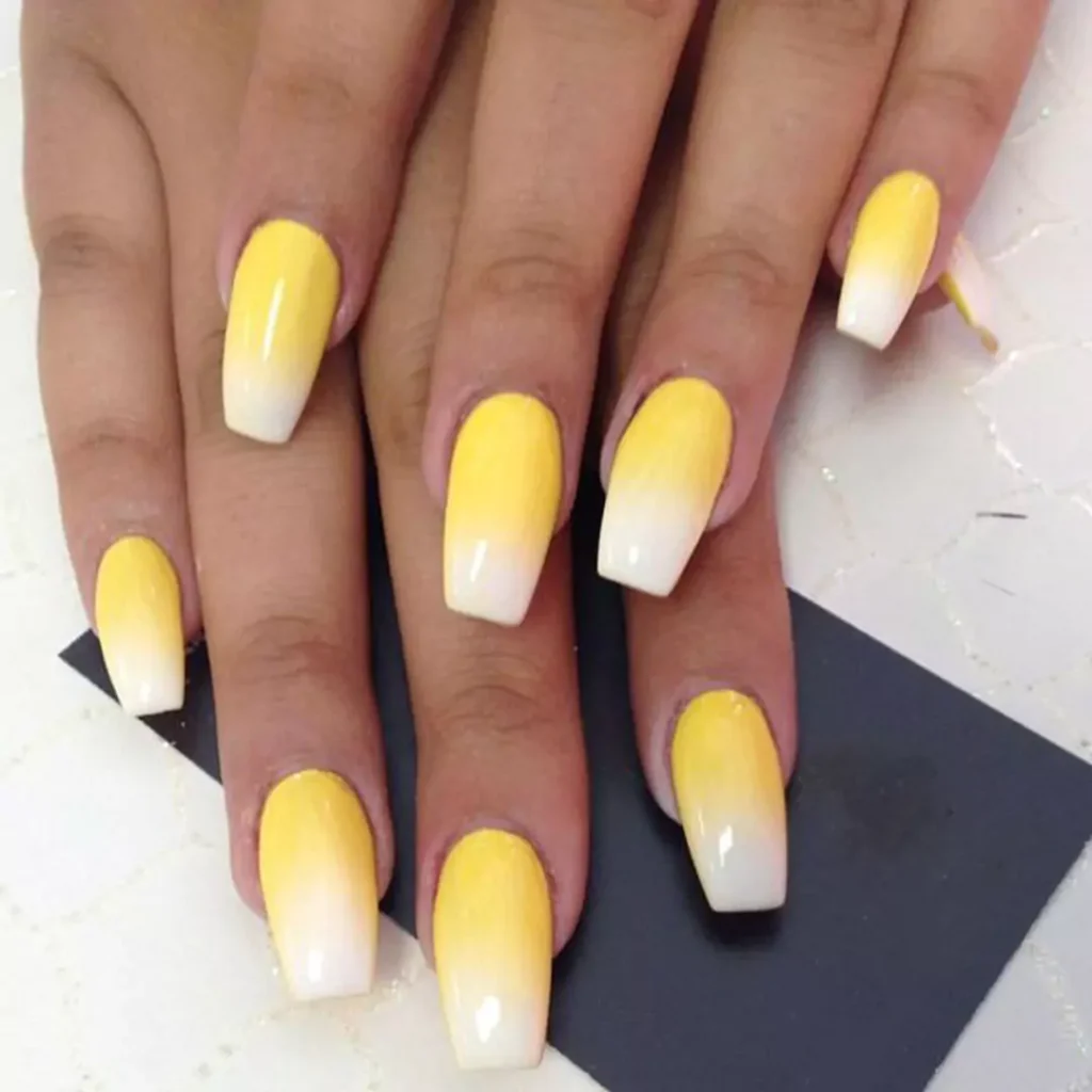 trendy yellow and white theme nail designs 