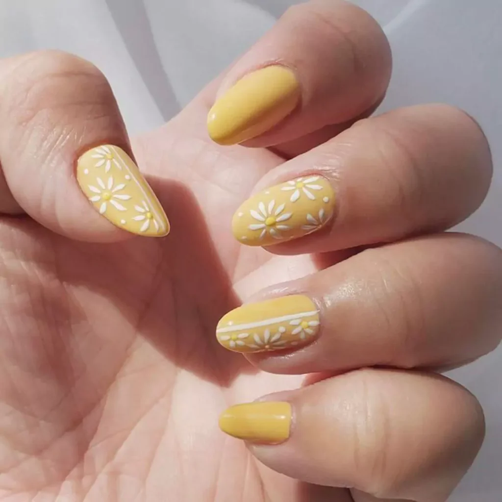 majestic yellow and white theme nail designs 