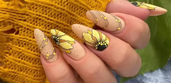 elegant sunflower nail designs