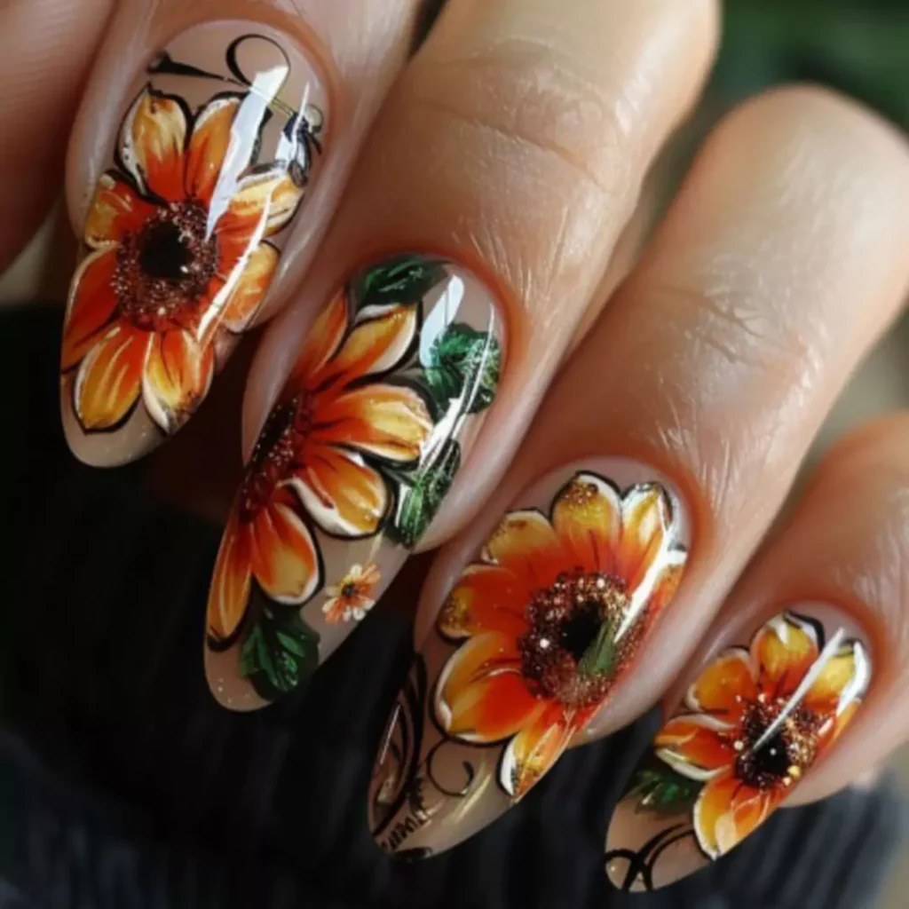 unique sunflower nail designs 