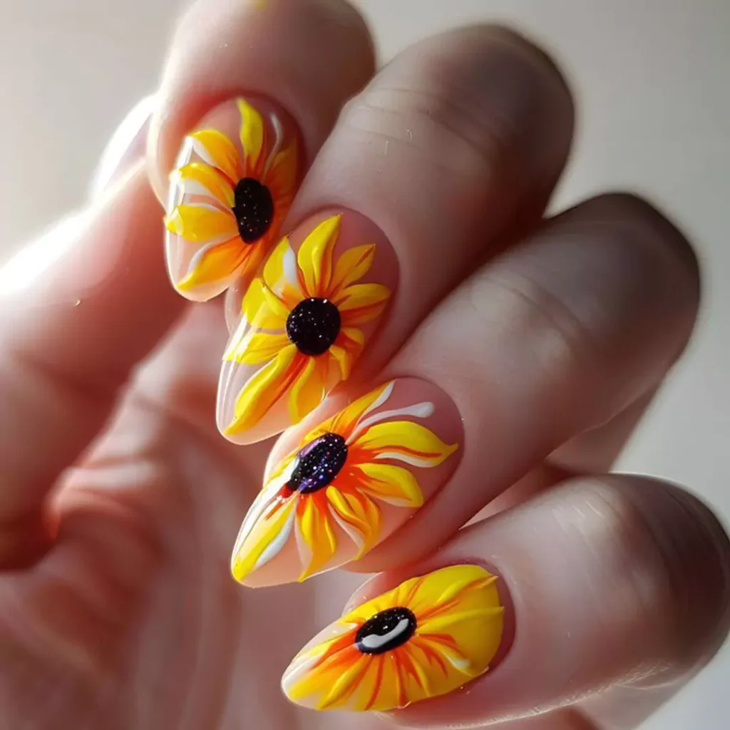 dazzling sunflower nail designs 