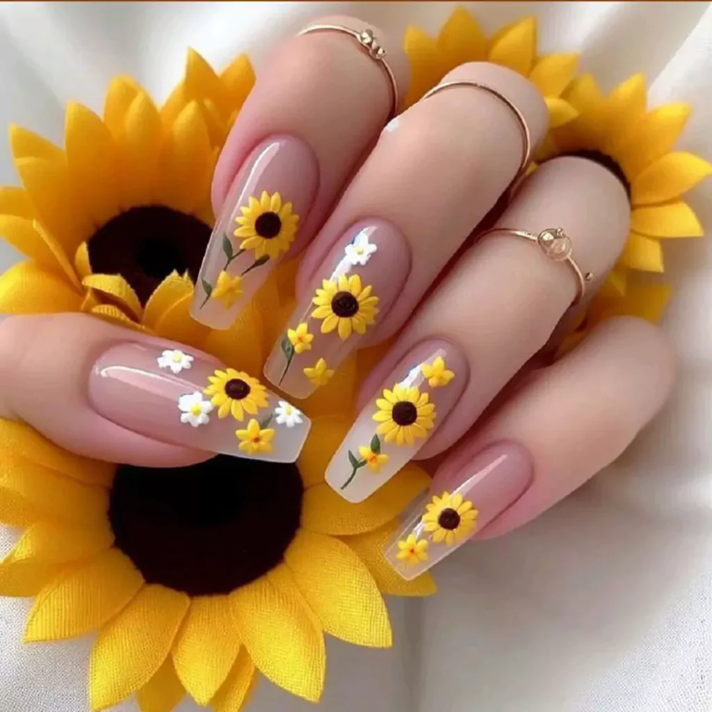 attractive sunflower nail designs 