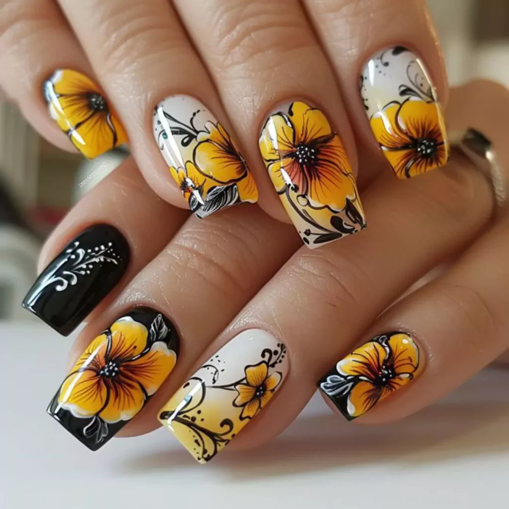 sophisticated sunflower nail designs 