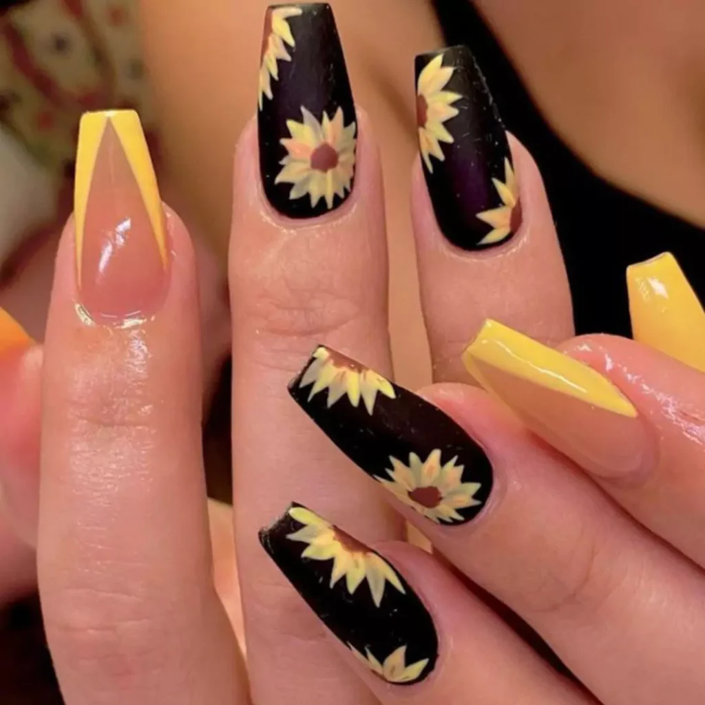 stylish sunflower nail designs 