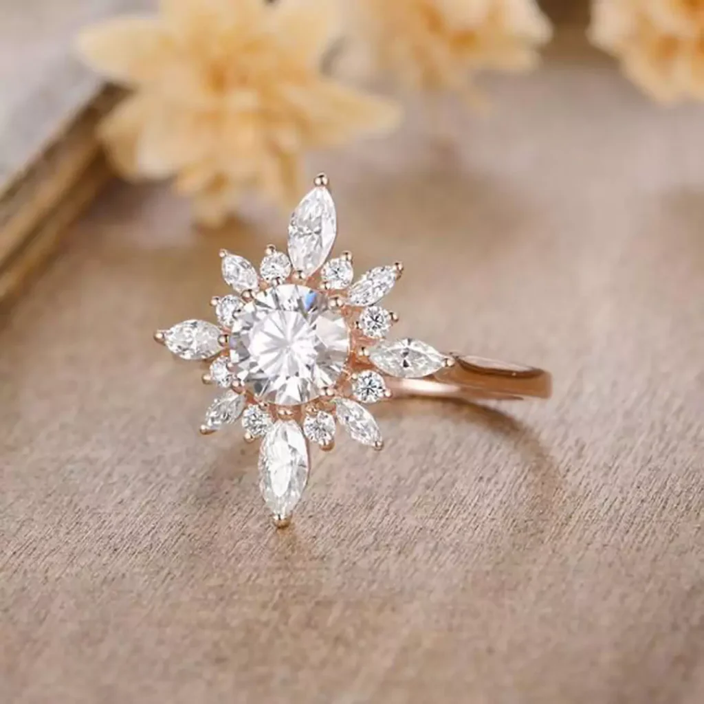 elegant Gold flower engagement Rings