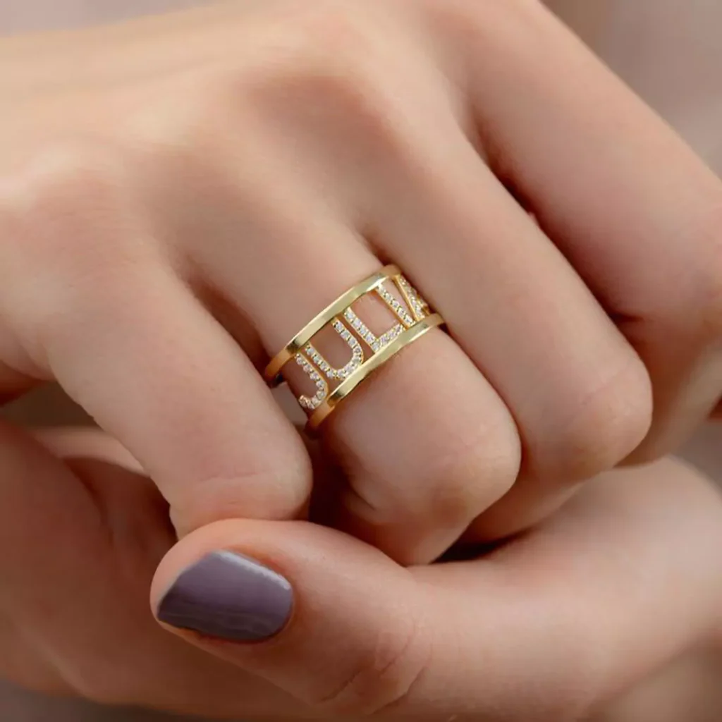 luxurious gold letter rings for women 